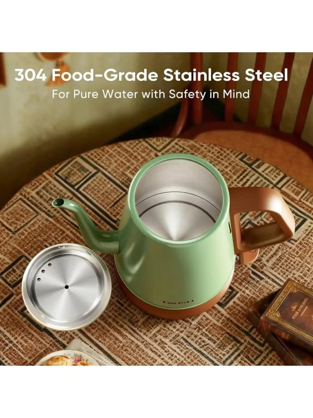 1.0L Green Gooseneck Electric Kitchen Kettles Stainless Steel BPA Free Pour Over